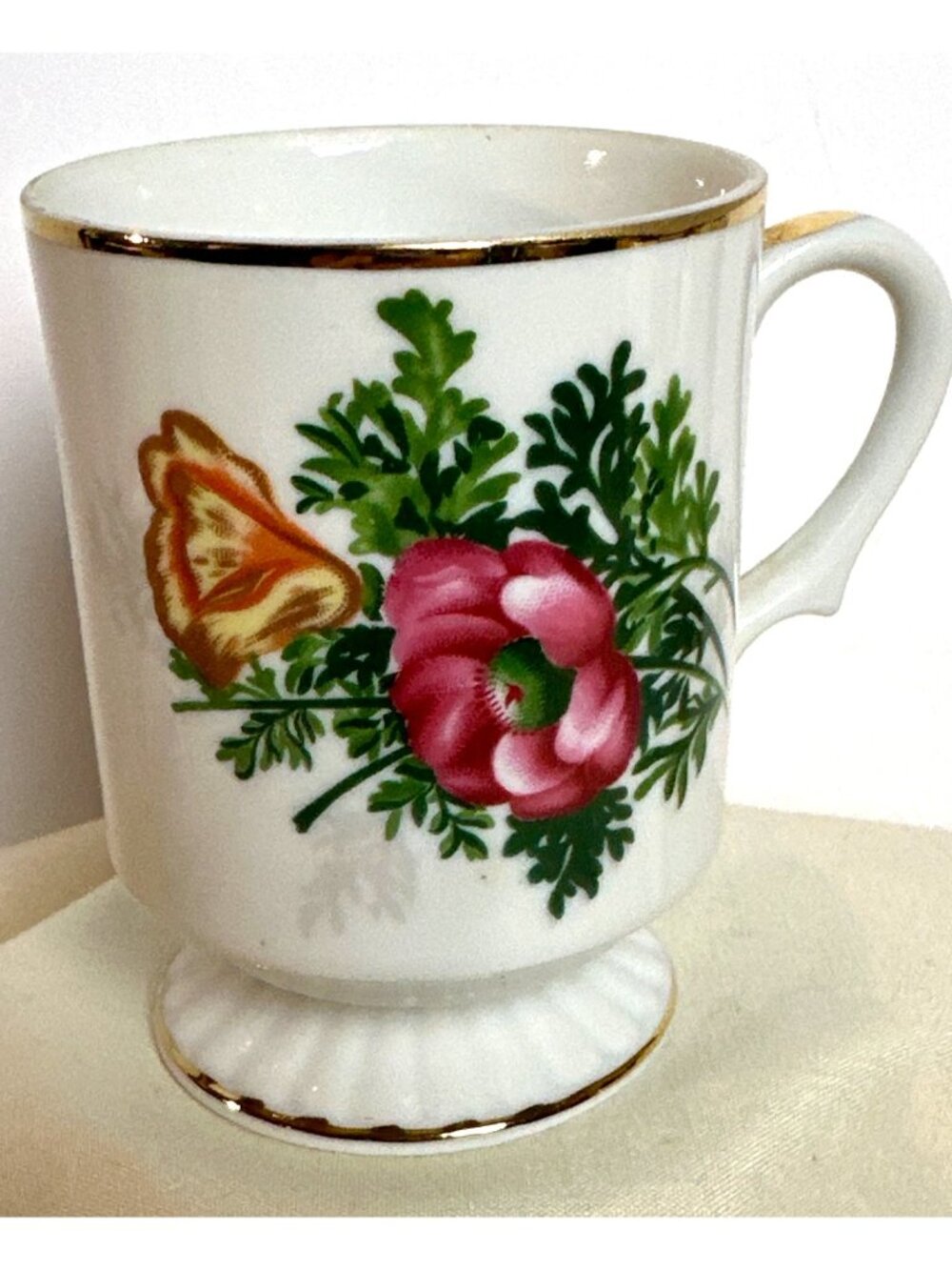 Vintage July Birthday Poppy Cup Mug Japan Flower Tea Coffee Porcelain